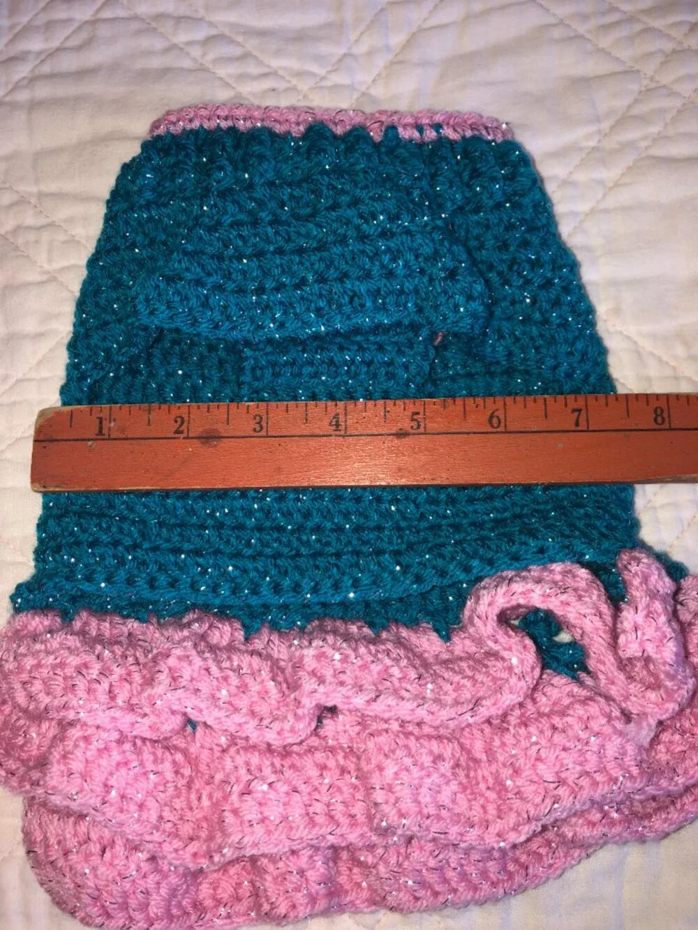 Dog Crochet Sweater with Pink Flower, Size Small